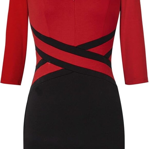 Business Woman Dress Red Black Office Formal Cross Bodycon Stretch XL 14 16 18 - Picture 6 of 11